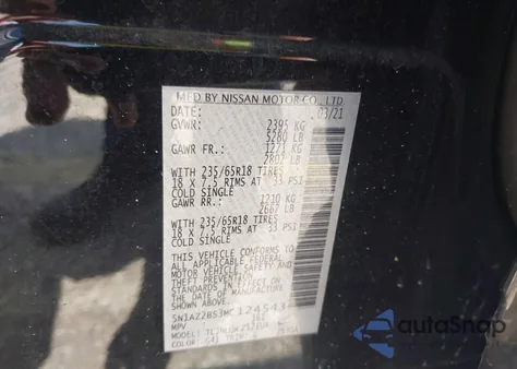 2021 Nissan Murano Sv Intelligent Awd from USA, damaged, VIN 5N1AZ2BS3MC124543